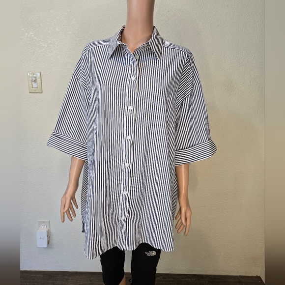 Zara Blue and White Striped Shirt Tunic Style Dress Oversized Size Small Medium - Picture 8 of 14